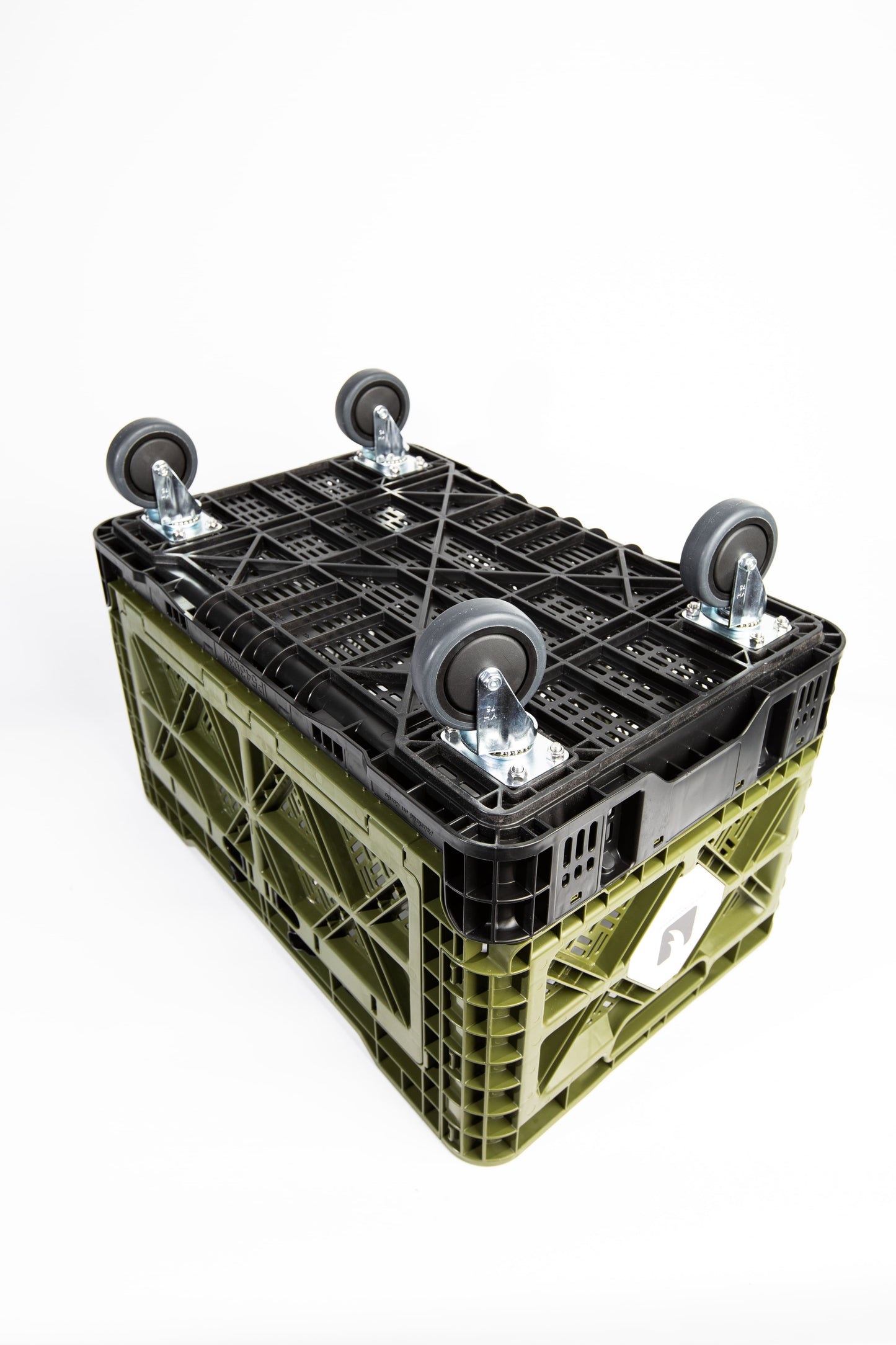 Four swivel caster wheels installed on the bottom of an Outstandards Transformer Crate