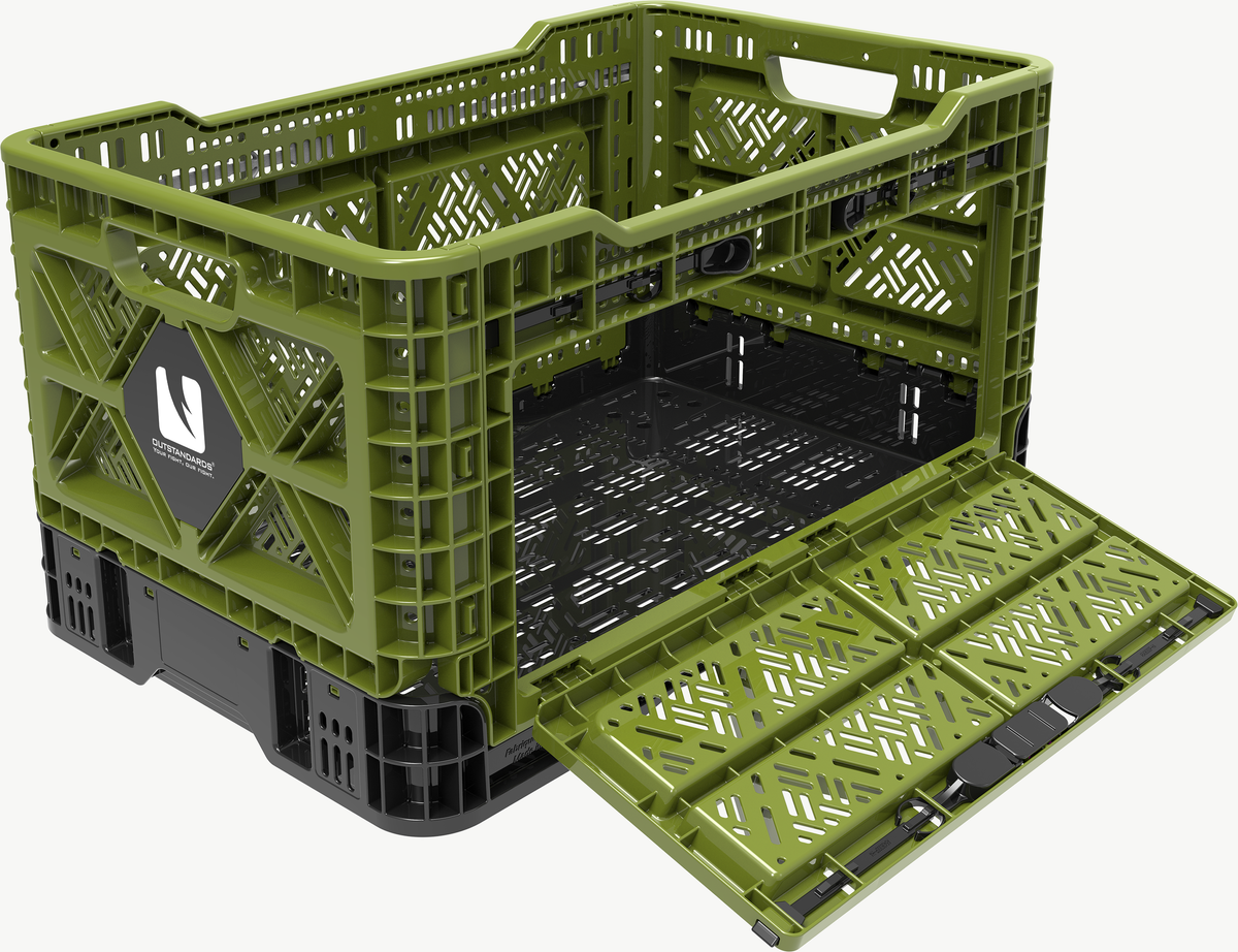 Open T-48 collapsible storage crate loaded with gear