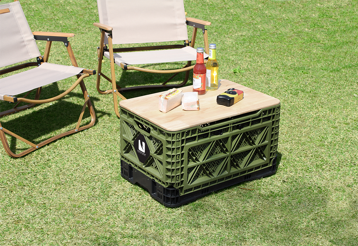 Two T-48 collapsible storage crates in an outdoor setting
