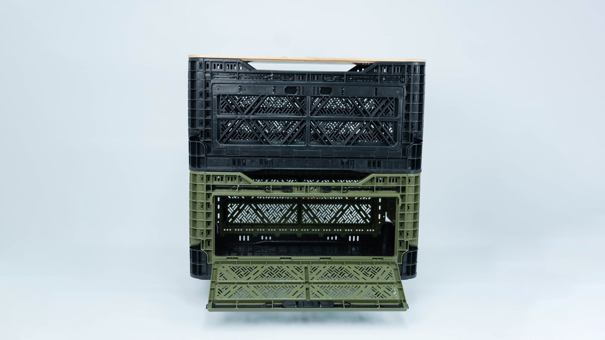 T-90 collapsible storage crates stacked for storage