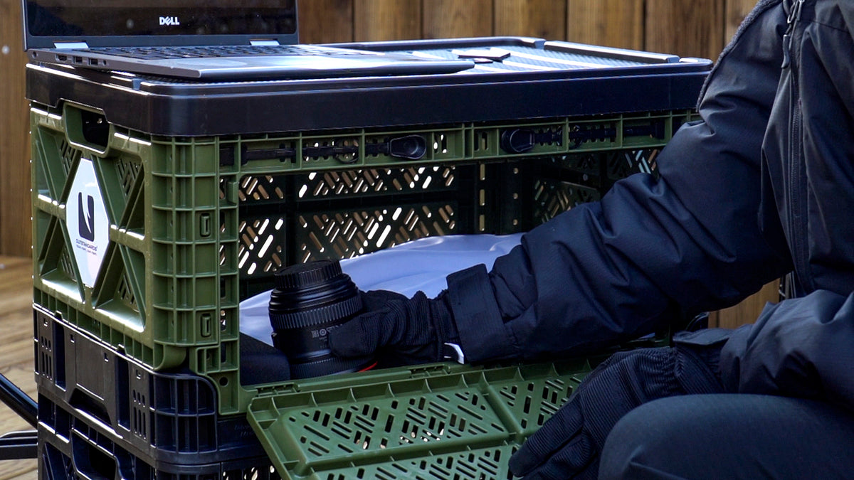 T-90 collapsible storage crates with side access door open